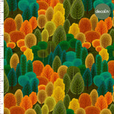 Hand-Drawn Colorful Tree Patterned Digital Printed Fabric